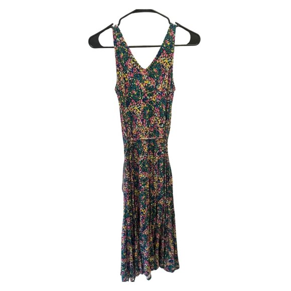 LOFT Colorful Floral Godet Double V Maxi Dress Sleeveless Waist Tie XSP - Picture 4 of 6